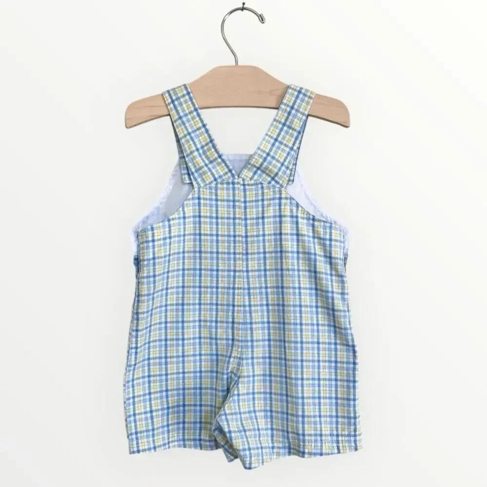 🌵3/$20 Starting Out Shortalls Romper Baby 18M Plaid Zoo Animals Cotton